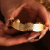 Wholesale Simple Wavy Edge Texture Open Bracelet In Stainless Steel With 18K Real Gold Color Electroplated