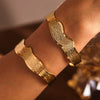 Wholesale Simple Wavy Edge Texture Open Bracelet In Stainless Steel With 18K Real Gold Color Electroplated