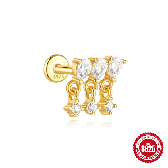 Wholesale Simple Women's S925 Sterling Silver Flower Shaped Diamond Tassel Ear Nails With Electroplating For Daily Collocation