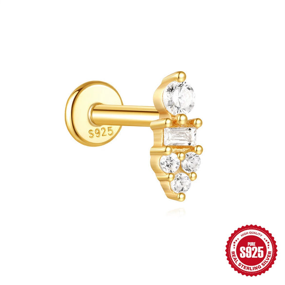 Wholesale Simple Women's S925 Sterling Silver Flower Shaped Diamond Tassel Ear Nails With Electroplating For Daily Collocation