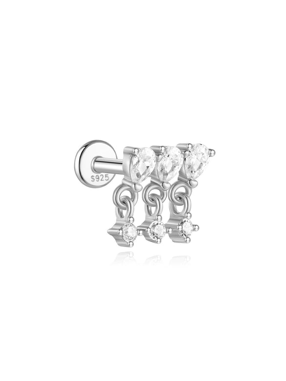 Wholesale Simple Women's S925 Sterling Silver Flower Shaped Diamond Tassel Ear Nails With Electroplating For Daily Collocation