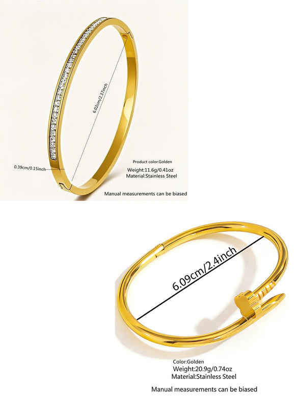 Wholesale Single Row Diamond Four Leaf Clover Nail Stainless Steel Titanium Steel 18K Gold Plated Bracelet