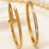 Wholesale Single Row Diamond Four Leaf Clover Nail Stainless Steel Titanium Steel 18K Gold Plated Bracelet