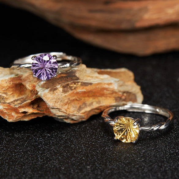 Wholesale Small And Fresh Wave Pattern S925 Sterling Silver Ring With Natural Yellow Amethyst