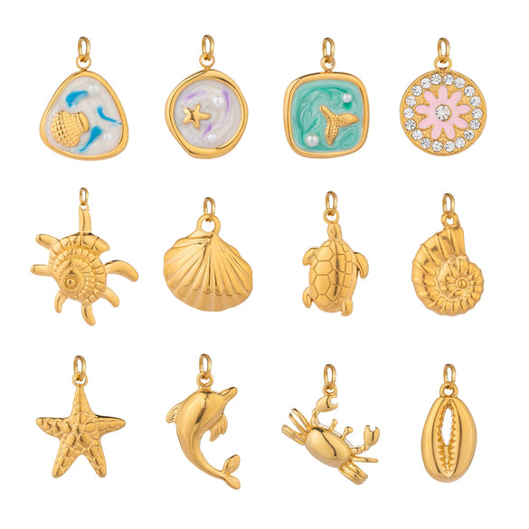 Wholesale Small Animal Accessories Pendant Ocean Style High End Cute Elegant Stainless Steel Waterproof With Sea Life Pattern Pvd Vacuum Real Gold Electroplating