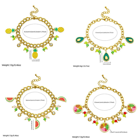 Wholesale Small Fresh Cartoon Fruit Pendant Stainless Steel Bracelet With Color Oil And Electroplating