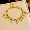Wholesale Small Fresh Cartoon Fruit Pendant Stainless Steel Bracelet With Color Oil And Electroplating