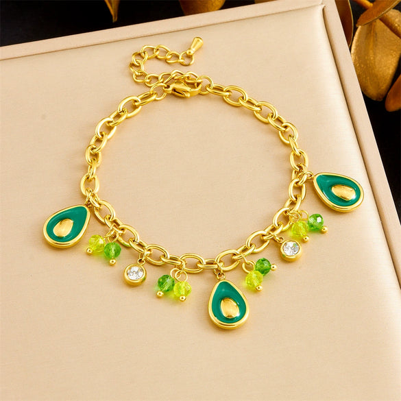 Wholesale Small Fresh Cartoon Fruit Pendant Stainless Steel Bracelet With Color Oil And Electroplating