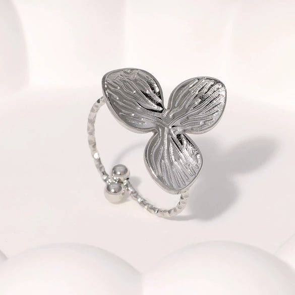 Wholesale Small Fresh Leaf Stainless Steel Open Ring Electroplated