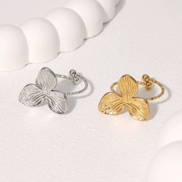 Wholesale Small Fresh Leaf Stainless Steel Open Ring Electroplated