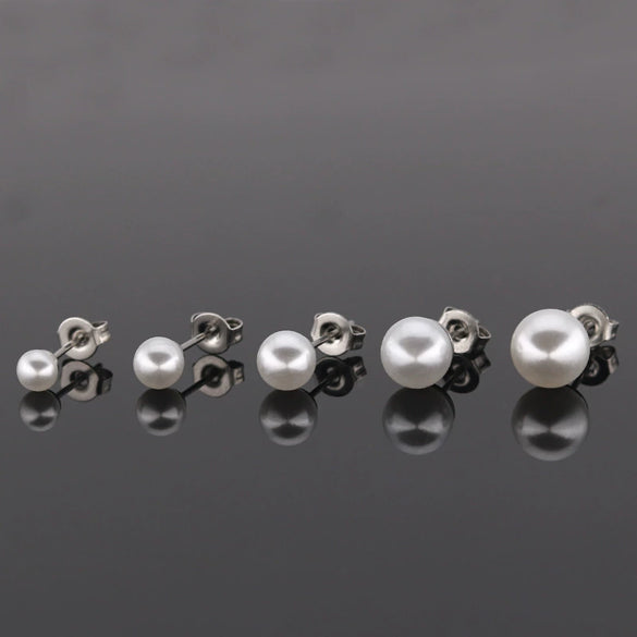 Wholesale Small Fresh Simple Natural Pearl Titanium Steel Geometric Earrings