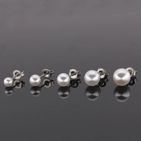 Wholesale Small Fresh Simple Natural Pearl Titanium Steel Geometric Earrings