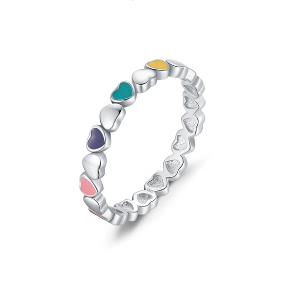 Wholesale Small Fresh Style S925 Sterling Silver Ring With Heart And Star Patterns And Dripping Glue Treatment For Women