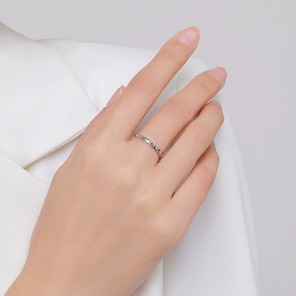 Wholesale Small Fresh Style S925 Sterling Silver Ring With Heart And Star Patterns And Dripping Glue Treatment For Women