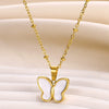 Wholesale Small Fresh White Sea Shell Star Moon Stainless Steel 18K Gold Plated Butterfly Pendant Necklace Unisex