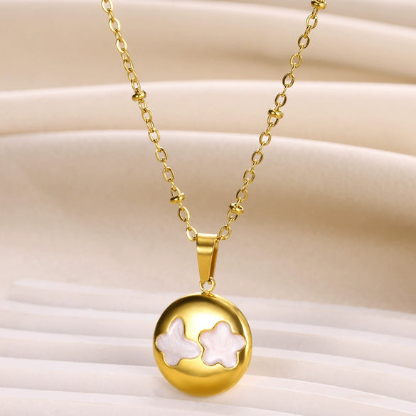 Wholesale Small Fresh White Sea Shell Star Moon Stainless Steel 18K Gold Plated Butterfly Pendant Necklace Unisex
