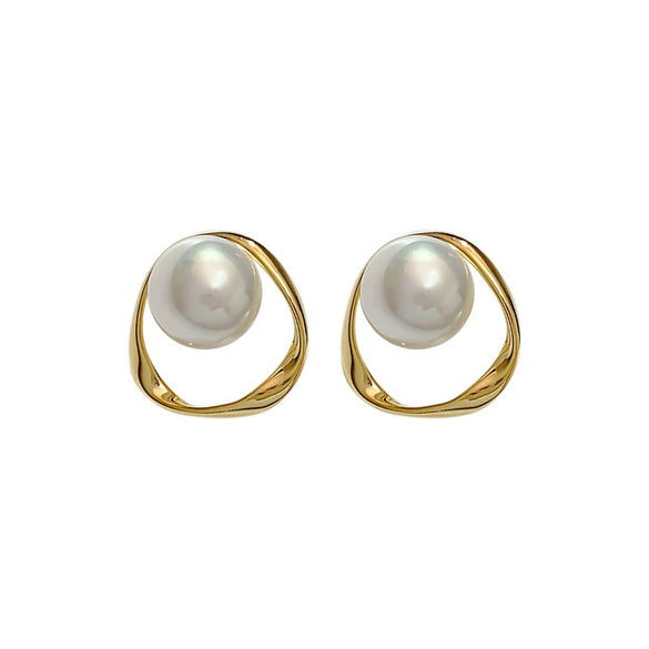 Wholesale Small Pearl Stud Earrings With 925 Silver Needles And Mosquito Coil Ear Clips Geometric Alloy Earrings Set With Pearls Simple Style