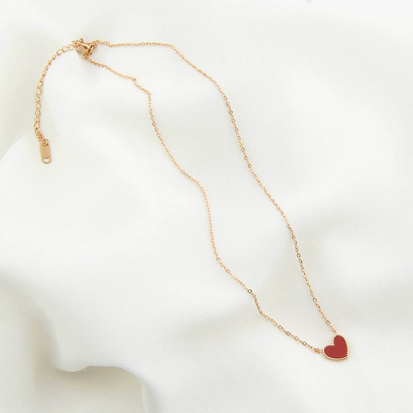 Wholesale Small Red Heart Titanium Steel Rose Gold Simple Clavicle Chain Necklace For Female With Niche Design
