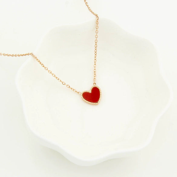 Wholesale Small Red Heart Titanium Steel Rose Gold Simple Clavicle Chain Necklace For Female With Niche Design