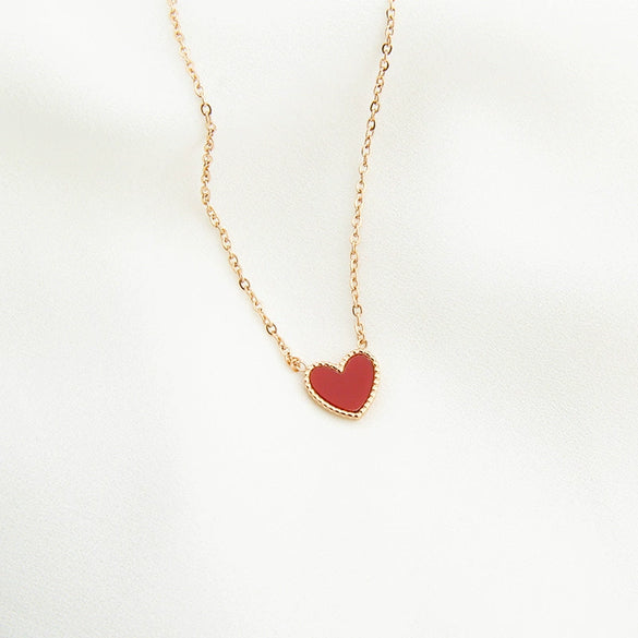 Wholesale Small Red Heart Titanium Steel Rose Gold Simple Clavicle Chain Necklace For Female With Niche Design