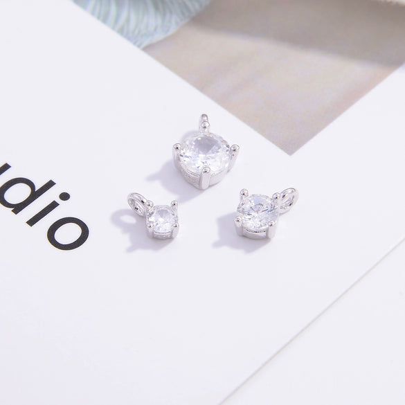Wholesale Small Round Zircon Fourclaw Inlaid Mini Pendant Diy Jewelry Accessories In 925 Silver With Simple Geometric Style