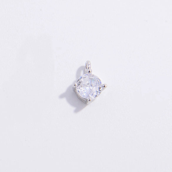 Wholesale Small Round Zircon Fourclaw Inlaid Mini Pendant Diy Jewelry Accessories In 925 Silver With Simple Geometric Style