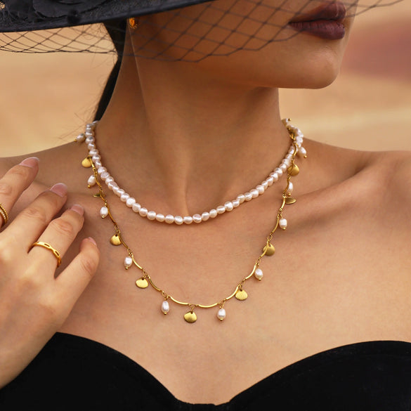 Wholesale Small Shell Geometric Freshwater Pearl Stainless Steel Necklace With Electroplating Creative Design For Women