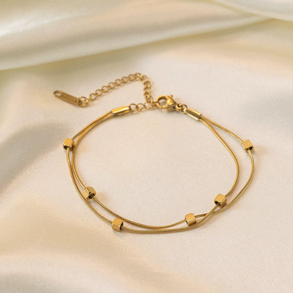 Wholesale Small Square Double Layer Titanium Steel Electroplated Snake Bone Chain Necklace For Women