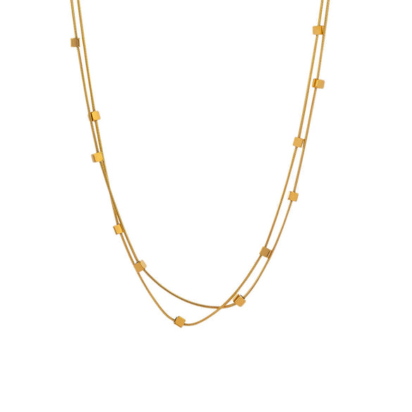 Wholesale Small Square Double Layer Titanium Steel Electroplated Snake Bone Chain Necklace For Women