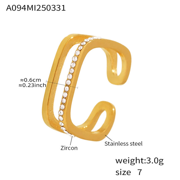 Wholesale Small Square Hollow Ring With Zircon Stainless Steel Geometric Pattern Electroplating For Women Fashion Ol Style Niche Design Sense