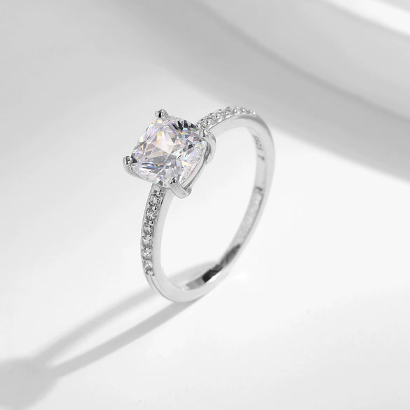 Wholesale Small Square Sugar Ring In Light Luxury Style S925 Sterling Silver With Inlaid Zircon For Women