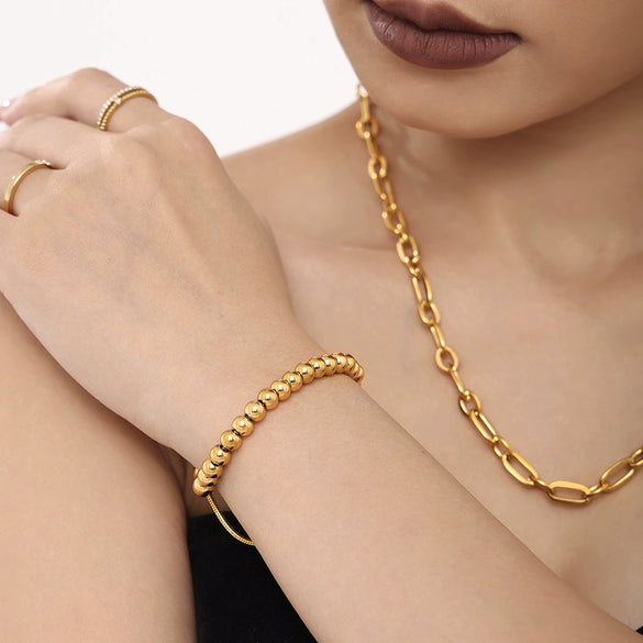 Wholesale Small Steel Ball Handstring Stainless Steel Pvd Electroplated Geometric Beaded Bracelet For Women