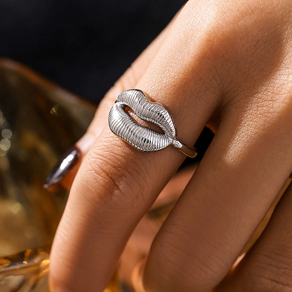 Wholesale Smile Lip Ring Titanium Steel Pvd Electroplated Opening Adjustable Ring Geometric Style