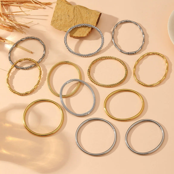 Wholesale Smooth Buckle Bamboo Style Titanium Steel Bracelet With Electroplating