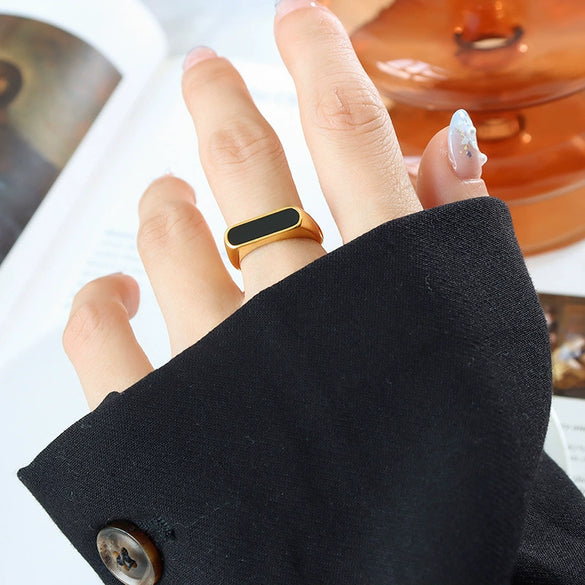 Wholesale Smooth Geometric Drop Element Ring For Women Titanium Steel With 18K Gold Electroplated Finish