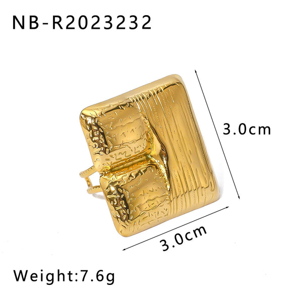 Wholesale Smooth Oversized Geometric Square Conch Stainless Steel Ring With 18K Furnace Vacuum Plating For Women