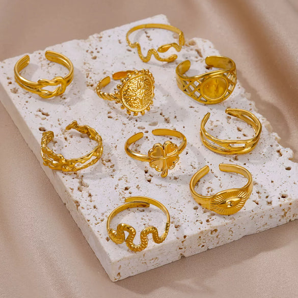 Wholesale Snake Clover Devil's Eye Ring Stainless Steel 18K Gold Plated Geometric Style Electroplating Unisex