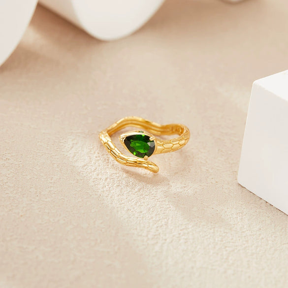 Wholesale Snake Finger Ring S925 Sterling Silver 18K Gold Natural Color Energy Crystal Jewelry Geometric Style Set With Gems