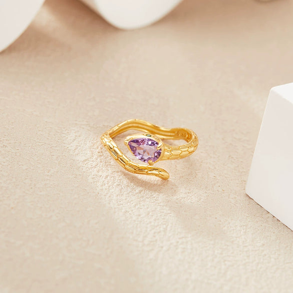 Wholesale Snake Finger Ring S925 Sterling Silver 18K Gold Natural Color Energy Crystal Jewelry Geometric Style Set With Gems