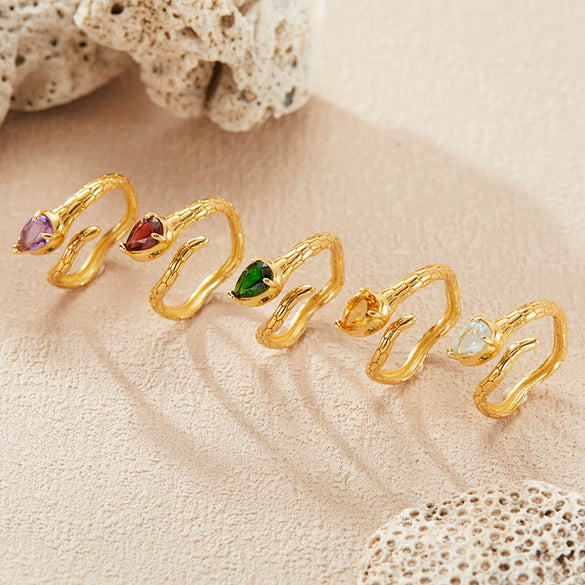 Wholesale Snake Finger Ring S925 Sterling Silver 18K Gold Natural Color Energy Crystal Jewelry Geometric Style Set With Gems