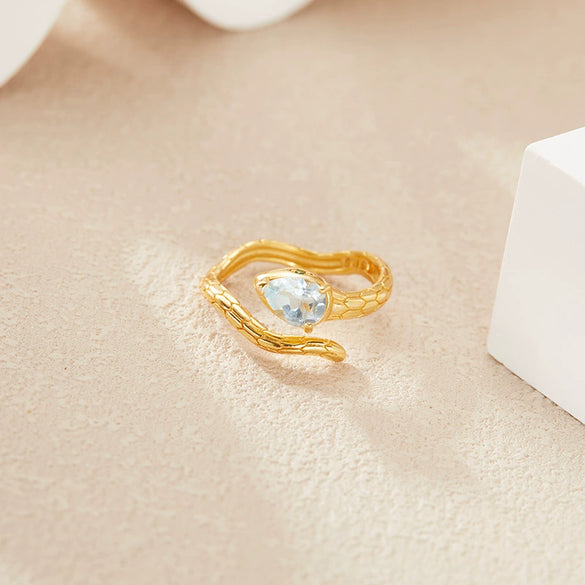 Wholesale Snake Finger Ring S925 Sterling Silver 18K Gold Natural Color Energy Crystal Jewelry Geometric Style Set With Gems