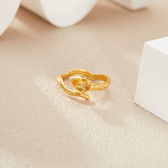 Wholesale Snake Finger Ring S925 Sterling Silver 18K Gold Natural Color Energy Crystal Jewelry Geometric Style Set With Gems