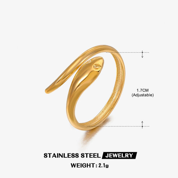 Wholesale Snake Ring Stainless Steel 18K Gold Plated Animal Zodiac Style For Ladies