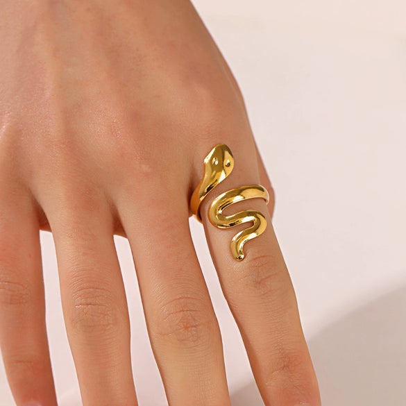 Wholesale Snake Ring Stainless Steel 18K Gold Plated Hip Hop Punk Style Opening Adjustable