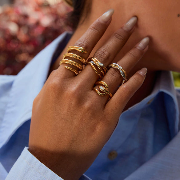 Wholesale Snake Ring Titanium Steel Animal Style Geometric Women's Jewelry Electroplated