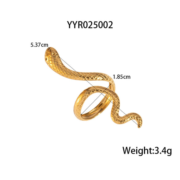 Wholesale Snake Shaped Opening Stainless Steel Personality Ring With Pvd Furnace Vacuum Real Gold Plating And Geometric Pattern