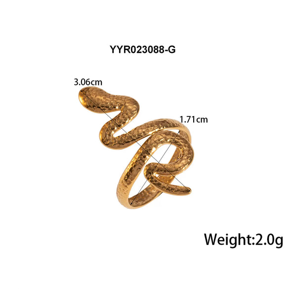Wholesale Snake Shaped Opening Stainless Steel Personality Ring With Pvd Furnace Vacuum Real Gold Plating And Geometric Pattern