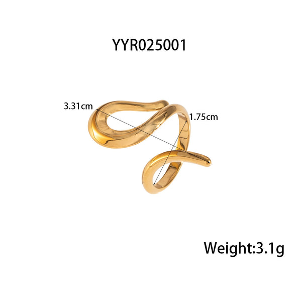 Wholesale Snake Shaped Opening Stainless Steel Personality Ring With Pvd Furnace Vacuum Real Gold Plating And Geometric Pattern