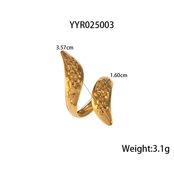 Wholesale Snake Shaped Opening Stainless Steel Personality Ring With Pvd Furnace Vacuum Real Gold Plating And Geometric Pattern