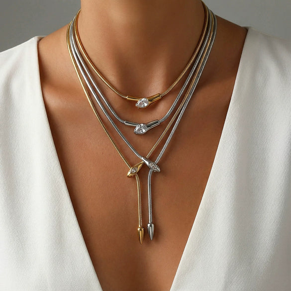 Wholesale Snake Zircon Necklace Stainless Steel Geometric Pattern Electroplated Snake Bone Chain Unisex Fashion Accessory
